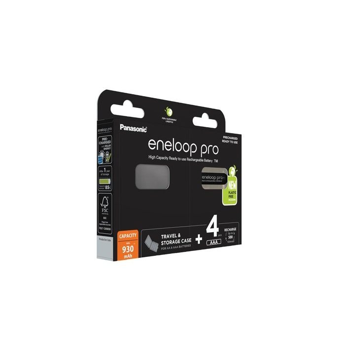 Rechargeable batteries PANASONIC ENELOOP PRO AAA 930 mAh 4 szt + case (BK-4HCDE/4CP+CASE)