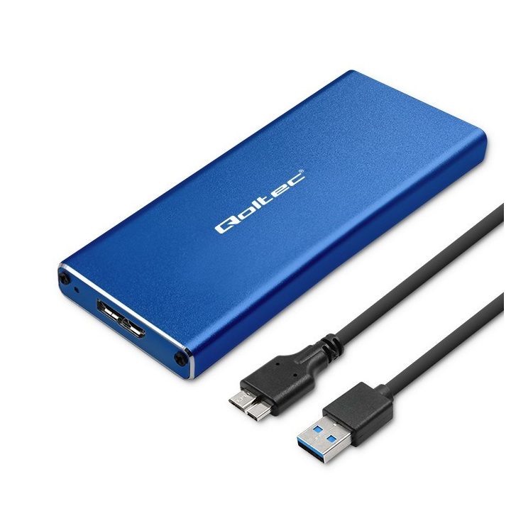 Qoltec 51832 Enclosure | M.2 SSD drive | SATA | NGFF| USB 3.0 | Super speed 5Gb/s | 2TB | Blue