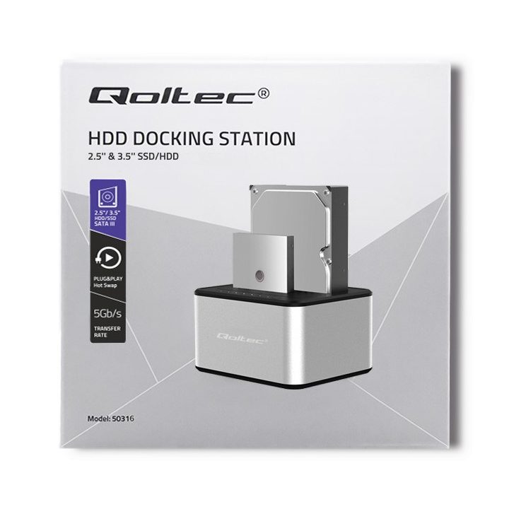 Qoltec 5316 2x HDD / SSD docking station | 2.5 /3.5 SATA | USB 3.0 | Clonning