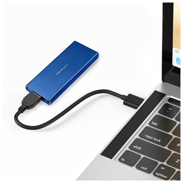Qoltec 51832 Enclosure | M.2 SSD drive | SATA | NGFF| USB 3.0 | Super speed 5Gb/s | 2TB | Blue