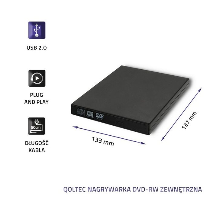 Qoltec 51858 External DVD-RW recorder |USB 2.0|Black