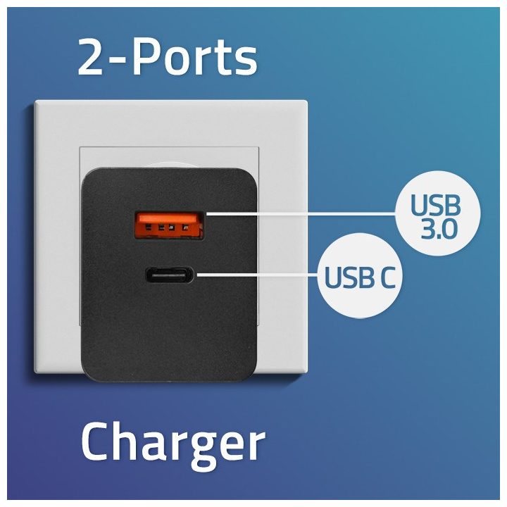 Qoltec 52382 GaN POWER PRO charger | 1xUSB type C | 1xUSB A | 100W | 5-20V | 1.5-5A | PD | Black