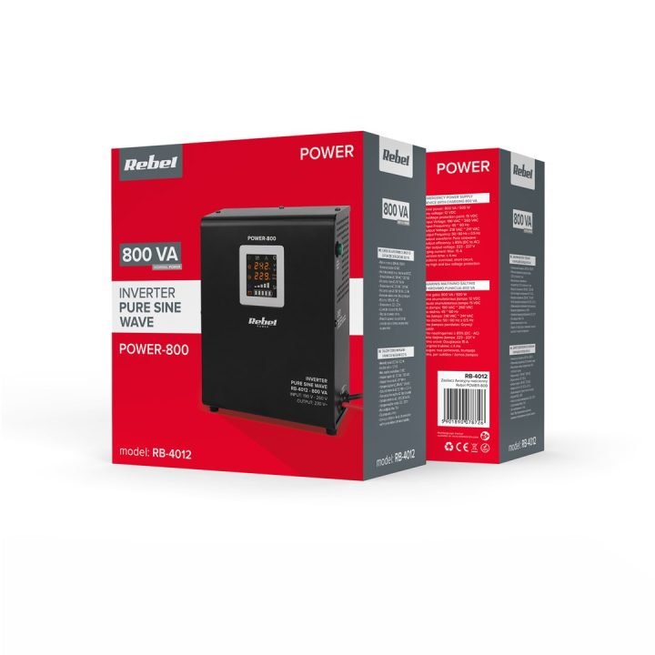 Rebel POWER-800 Wall-Mounted Emergency Power Supply – a pure sine wave inverter with a 12V charging function 230V 800VA/500W
