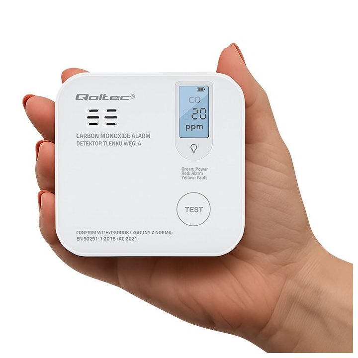 Qoltec 52577 Wireless Carbon monoxide (CO) sensor with battery | sensor service life 10 years | alarm 85dB | LED