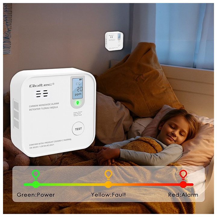 Qoltec 52577 Wireless Carbon monoxide (CO) sensor with battery | sensor service life 10 years | alarm 85dB | LED