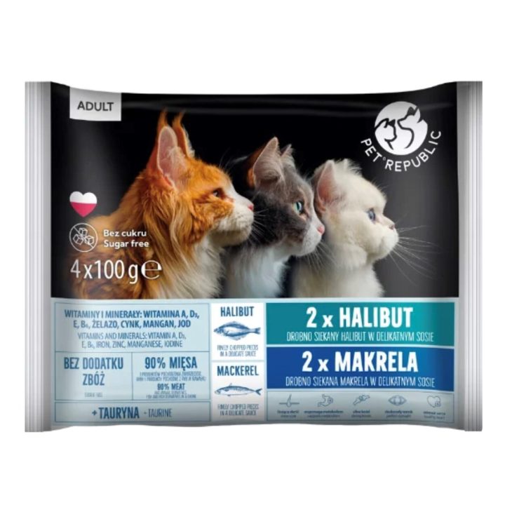 PETREPUBLIC Adult Halibut and mackerel box – wet cat food – 4x100g