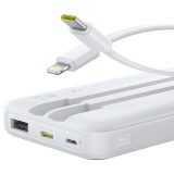 Powerbank Baseus Lipow 10000mAh 22 5W con due cavi integrati (con cavo Baseus Simple USB-A - USB-C 3A 20cm) - bianco
