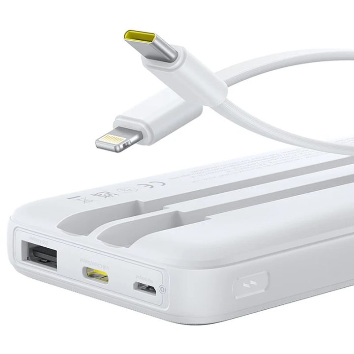 Powerbank Baseus Lipow 10000mAh 22 5W con due cavi integrati (con cavo Baseus Simple USB-A - USB-C 3A 20cm) - bianco