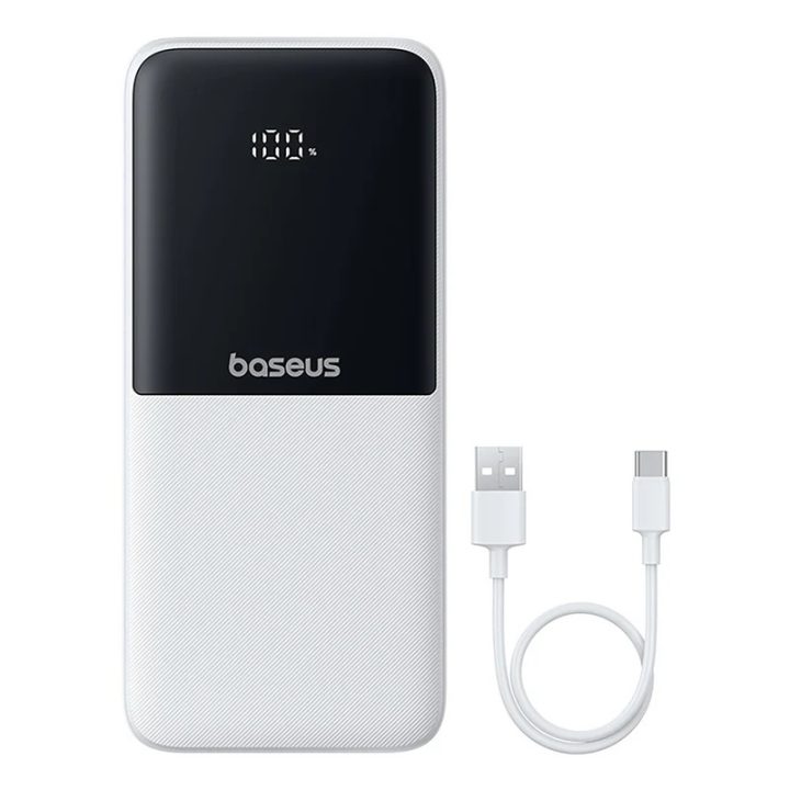 Powerbank Baseus Lipow 10000mAh 22 5W con due cavi integrati (con cavo Baseus Simple USB-A - USB-C 3A 20cm) - bianco