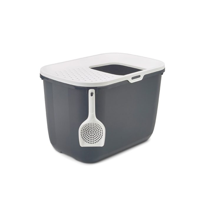 SAVIC HOP Anthracite with White Lid – Cat Litter Tray – 58.5x39x39.5 cm – 1 pc.