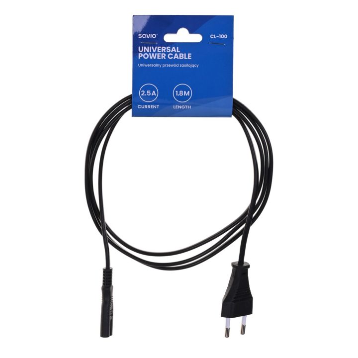 Savio CL-100 power cable Black 1.8 m IEC Type E (3.4 mm 3.1 mm) IEC C7