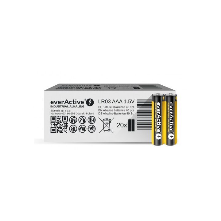 Batterie alcaline everActive Industrial Alkaline LR03 AAA - scatola di cartone - 40 pezzi
