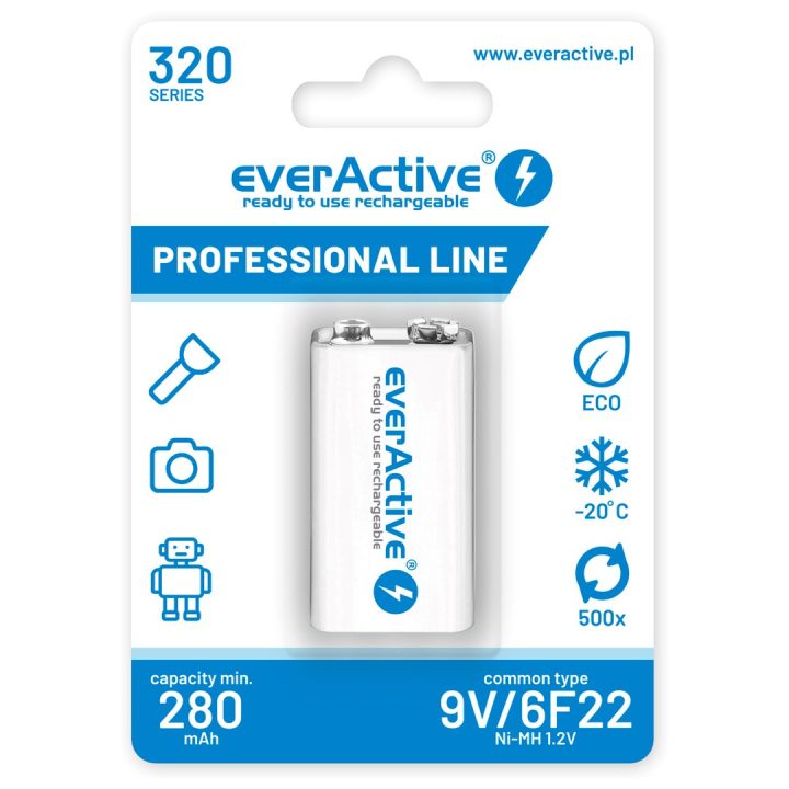 Batterie ricaricabili everActive Ni-MH 6F22 9V 320 mAh Professional Line