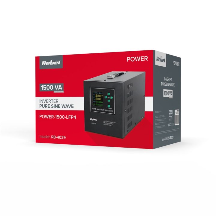 Rebel POWER-1500-LFP4 emergency power supply – a pure sine wave inverter with a 12V charging function 230V 1500VA/1050W