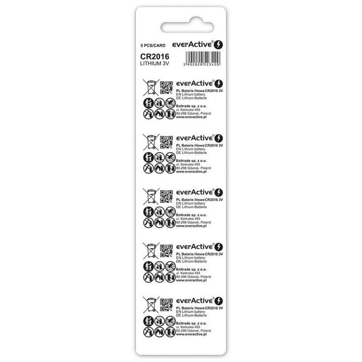 Batterie al litio mini everActive CR2016 blister 5 pz.