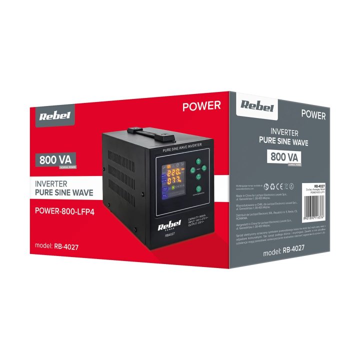 Rebel POWER-800-LFP4 emergency power supply – a pure sine wave inverter with a 12V charging function 230V 800VA/500W