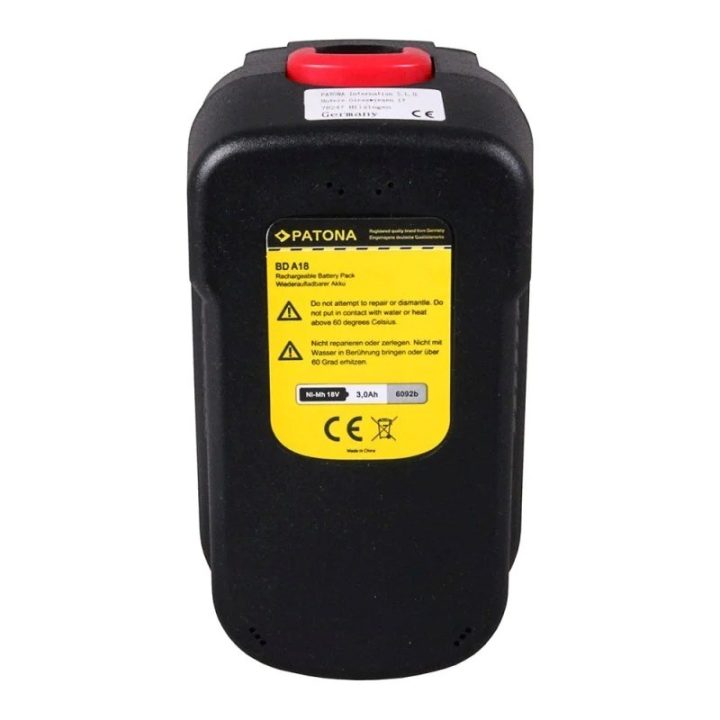 PATONA Batteria di ricambio Black & Decker 244760-00 A1718 A18 18 V 3000 mAh Ni-MH nero