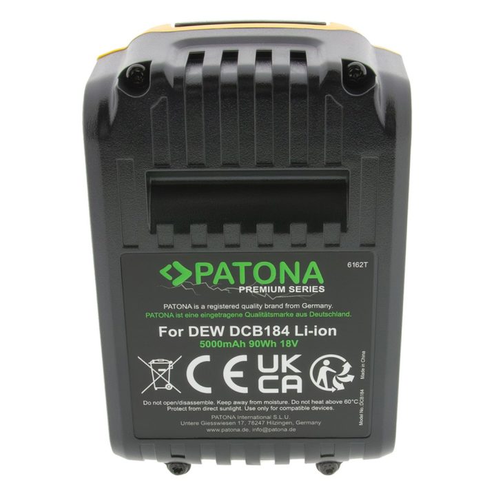 PATONA Batteria Premium per DeWalt DCB184 (18V 5.0Ah XR) nero giallo
