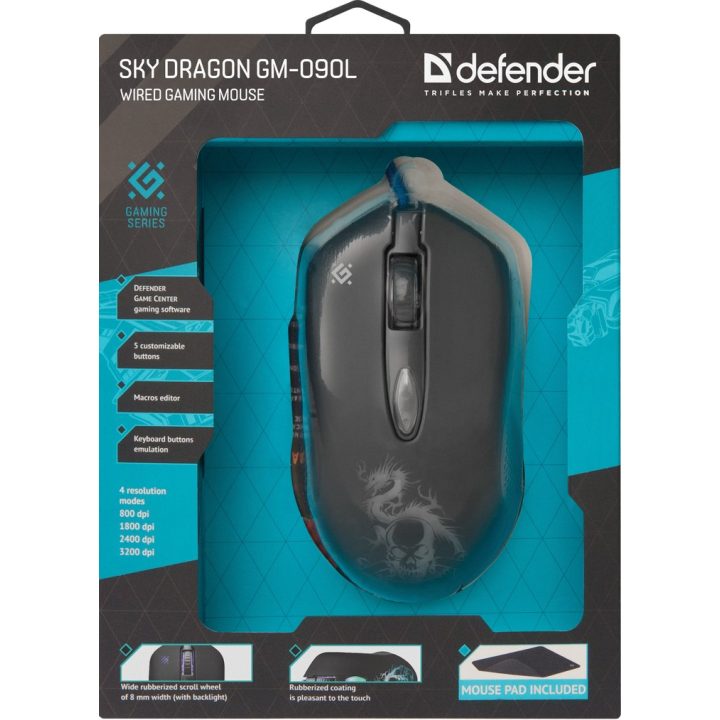 Defender GM-090L mouse destrorso USB Type-A ottico 3200 DPI