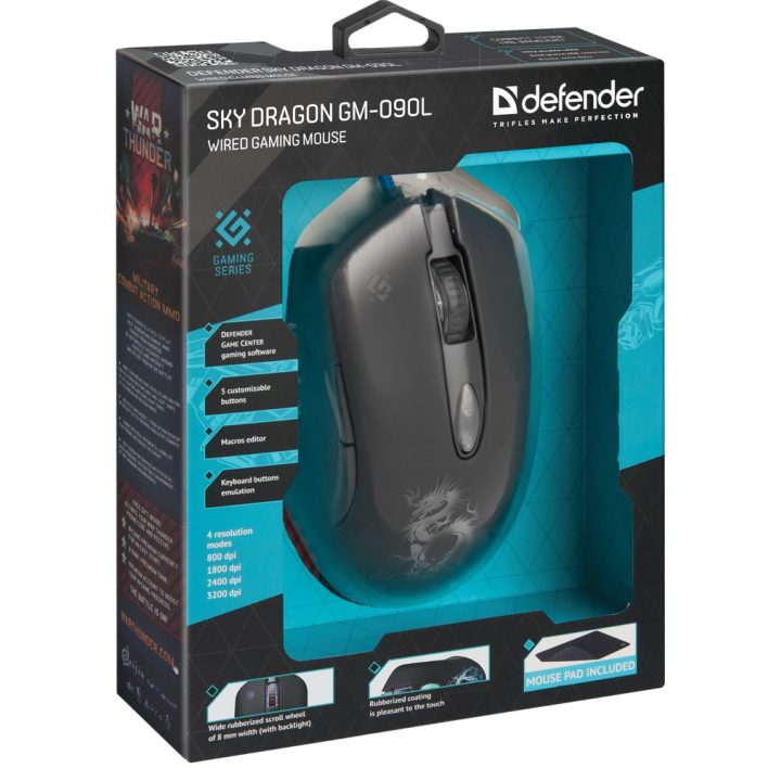 Defender GM-090L mouse destrorso USB Type-A ottico 3200 DPI