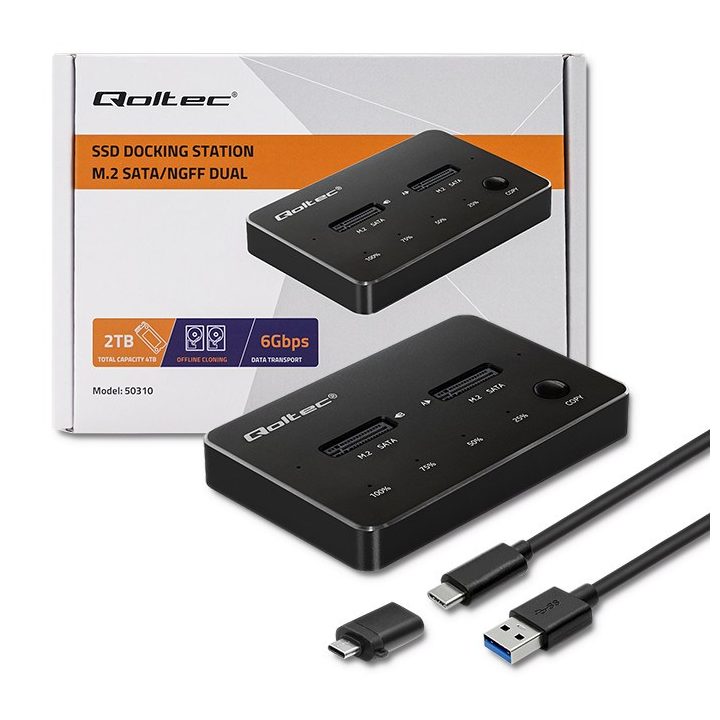 Qoltec 50310 Drive docking station 2x SSD M.2 SATA | NGFF | USB Type C