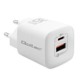 Qoltec 50763 mobile device charger Laptop Portable gaming console Power bank Smartphone Smartwatch Tablet White AC Fast charging