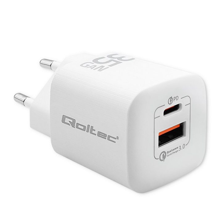 Qoltec 50763 mobile device charger Laptop Portable gaming console Power bank Smartphone Smartwatch Tablet White AC Fast charging