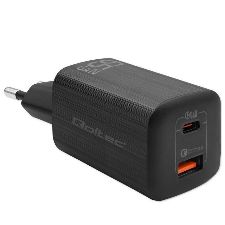 Qoltec 50766 mobile device charger Laptop Portable gaming console Power bank Smartphone Smartwatch Tablet Black AC Fast charging