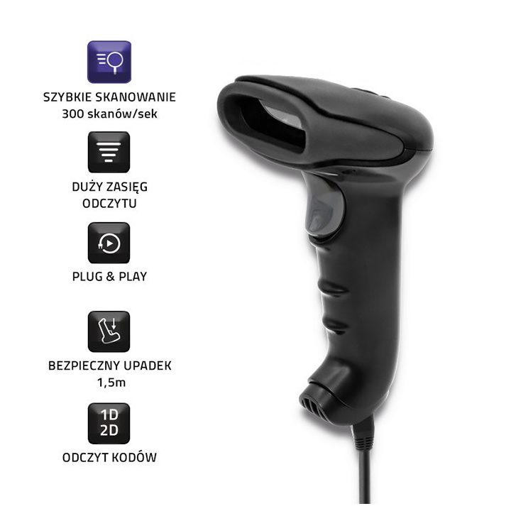 Qoltec 50868 Wireless Laser Scanner 1D | 2D | Black