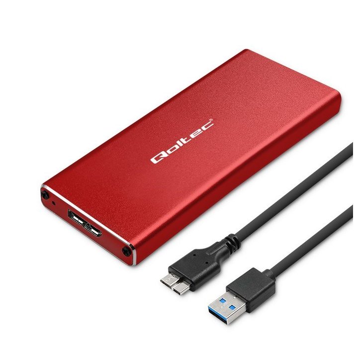 Qoltec 51831 Enclosure | M.2 SSD drive | SATA | NGFF| USB 3.0 | Super speed 5Gb/s | 2TB | Red