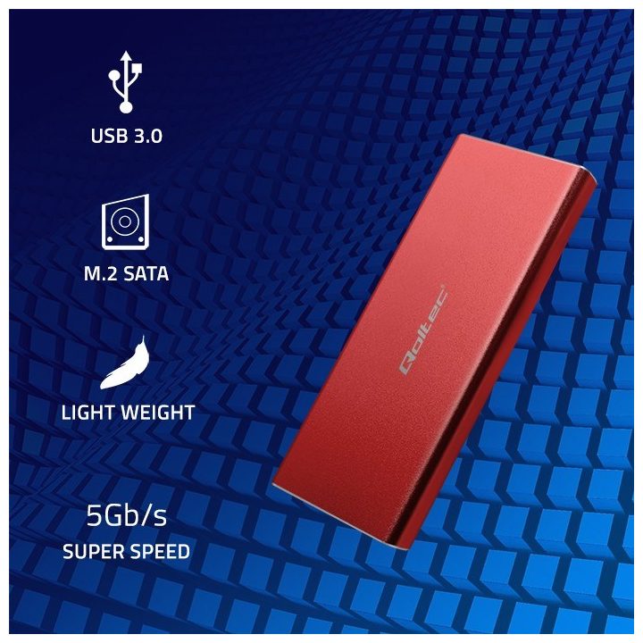 Qoltec 51831 Enclosure | M.2 SSD drive | SATA | NGFF| USB 3.0 | Super speed 5Gb/s | 2TB | Red