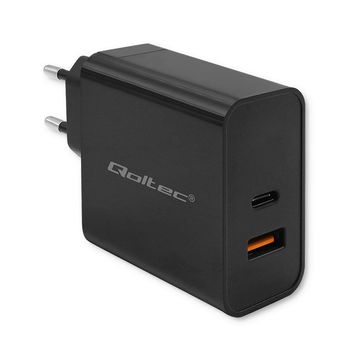 Qoltec 52381 Super Quick PD charger | 1xUSB-C | 1xUSB| 90W | 5-20V | 2.4-4.35A | Black