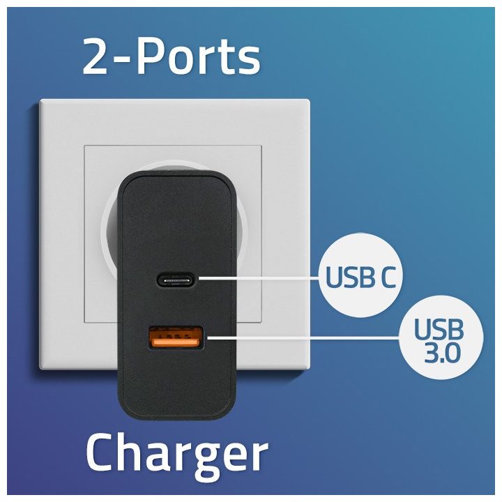Qoltec 52381 Super Quick PD charger | 1xUSB-C | 1xUSB| 90W | 5-20V | 2.4-4.35A | Black
