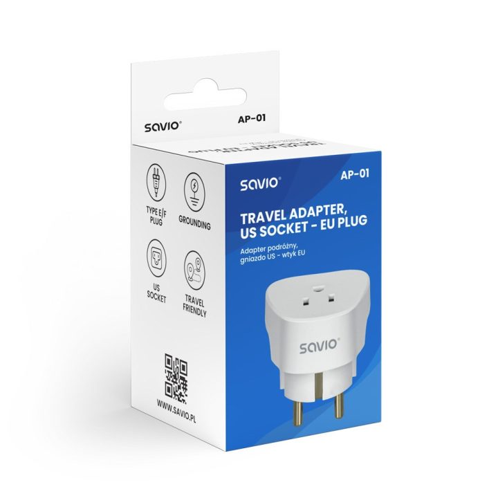 SAVIO AP-01 Travel Adapter US socket – EU plug