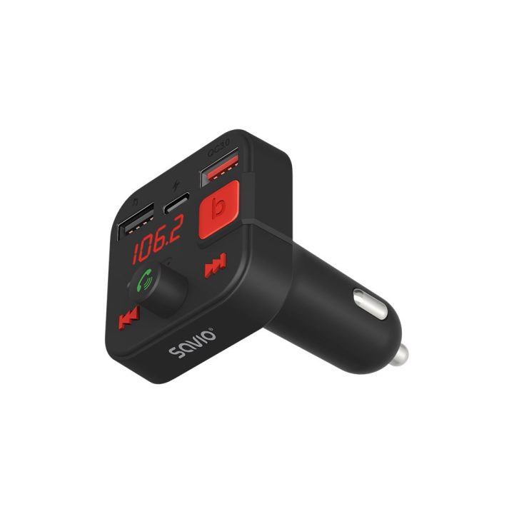SAVIO FM transmitter Bluetooth 5.3 QC 3.0 charger LED display Bass Boost TR-15 black