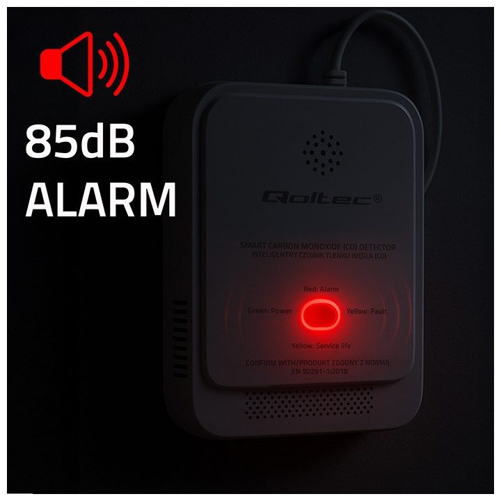 Qoltec 52576 Carbon monoxide sensor | CO detector | alarm 85dB | LED