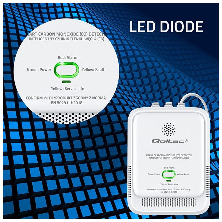 Qoltec 52576 Carbon monoxide sensor | CO detector | alarm 85dB | LED