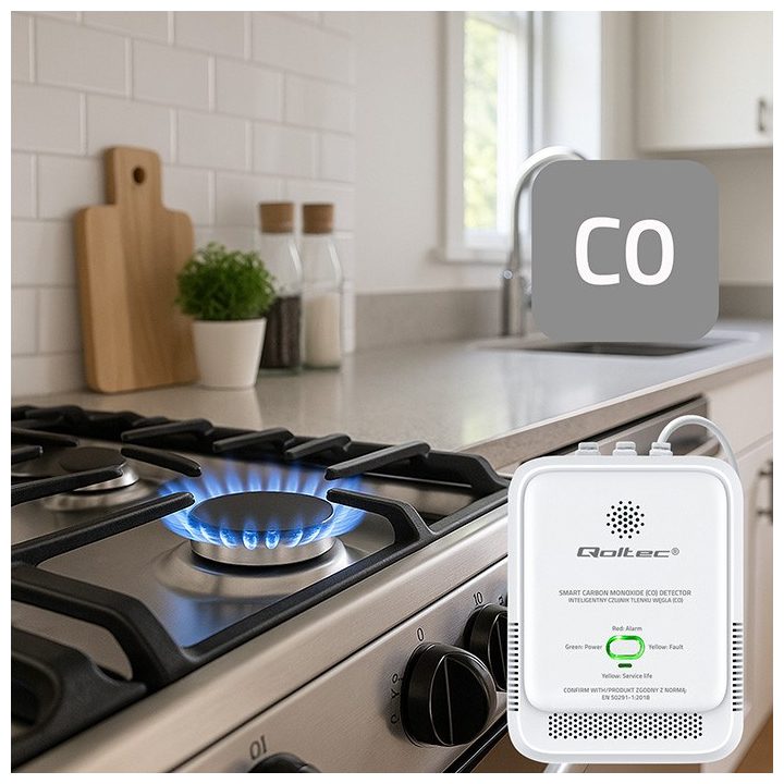 Qoltec 52576 Carbon monoxide sensor | CO detector | alarm 85dB | LED