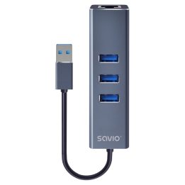 Savio AK-57 USB-A - 3 x USB-A HUB with RJ-45 Gigabit Ethernet adapter 5000 Mbit/s grey USB 3.2 Gen 1 (3.1 Gen 1) Micro-B 5000 Mb
