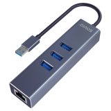 Savio AK-57 USB-A - 3 x USB-A HUB with RJ-45 Gigabit Ethernet adapter 5000 Mbit/s grey USB 3.2 Gen 1 (3.1 Gen 1) Micro-B 5000 Mb