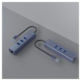 Savio AK-57 USB-A - 3 x USB-A HUB with RJ-45 Gigabit Ethernet adapter 5000 Mbit/s grey USB 3.2 Gen 1 (3.1 Gen 1) Micro-B 5000 Mb