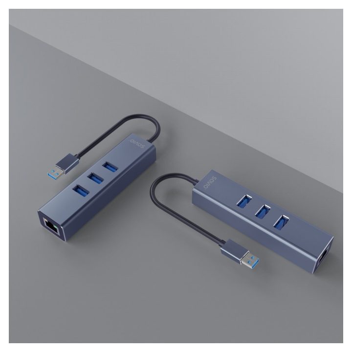 Savio AK-57 USB-A - 3 x USB-A HUB with RJ-45 Gigabit Ethernet adapter 5000 Mbit/s grey USB 3.2 Gen 1 (3.1 Gen 1) Micro-B 5000 Mb