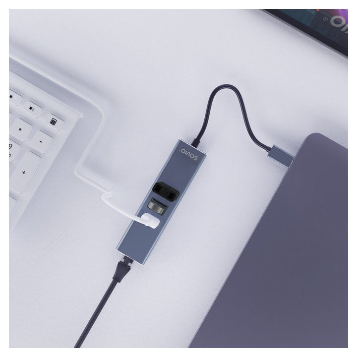 Savio AK-57 USB-A - 3 x USB-A HUB with RJ-45 Gigabit Ethernet adapter 5000 Mbit/s grey USB 3.2 Gen 1 (3.1 Gen 1) Micro-B 5000 Mb