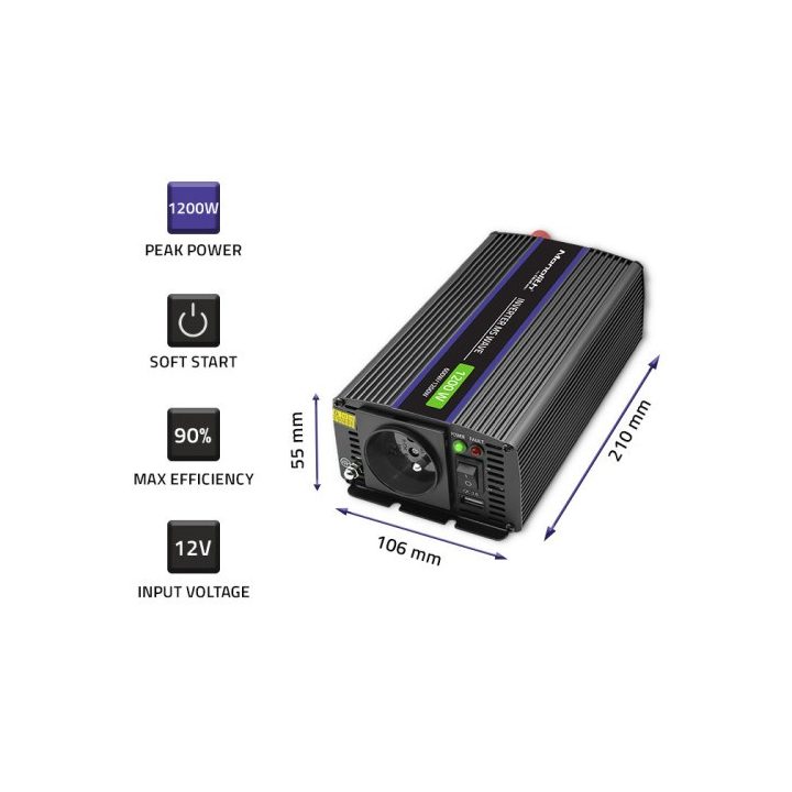 Qoltec Monolith power adapter/inverter Auto/Indoor 600 W Black