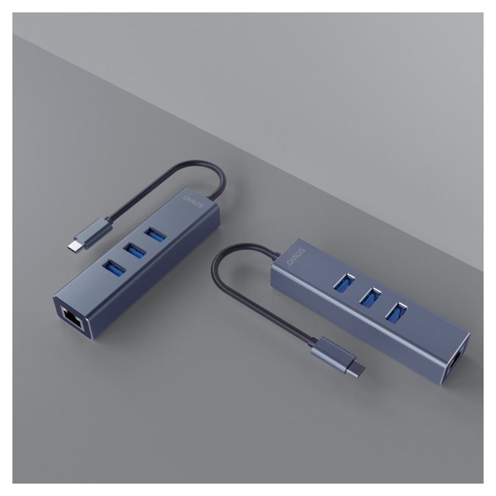 Savio AK-57 USB-C - 3 x USB-A HUB with RJ-45 Gigabit Ethernet adapter 5000 Mbit/s grey