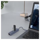 Savio AK-57 USB-C - 3 x USB-A HUB with RJ-45 Gigabit Ethernet adapter 5000 Mbit/s grey
