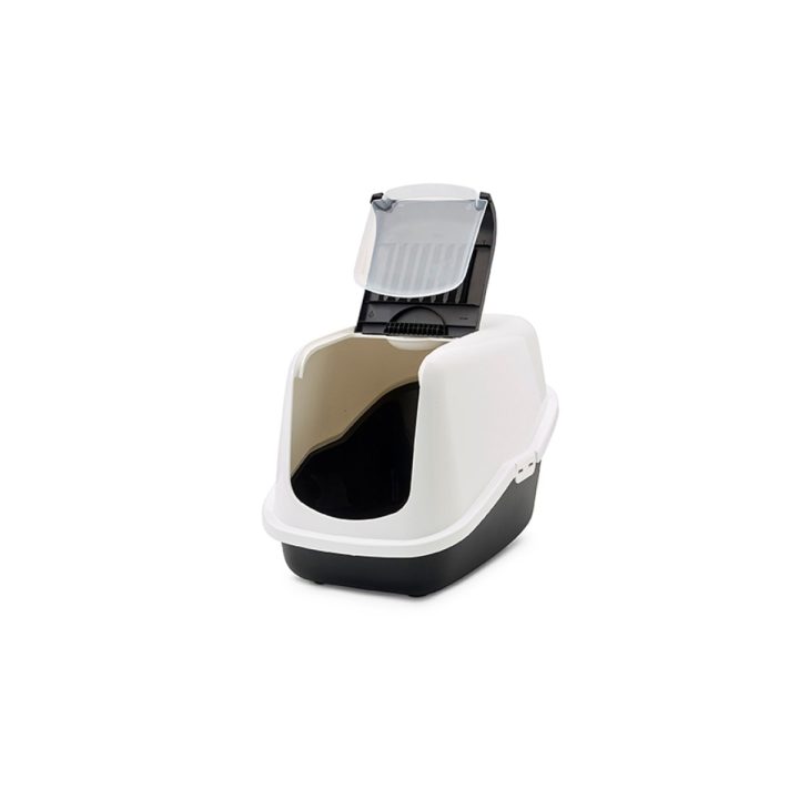 SAVIC Nestor White-Black - Covered Cat Litter Box - 56x39x38.5 cm - 1 pc