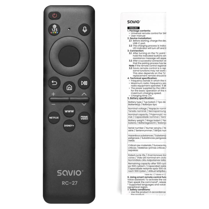 SAVIO RC-27 Universal/replacement remote control for SAMSUNG TV – SMART TV