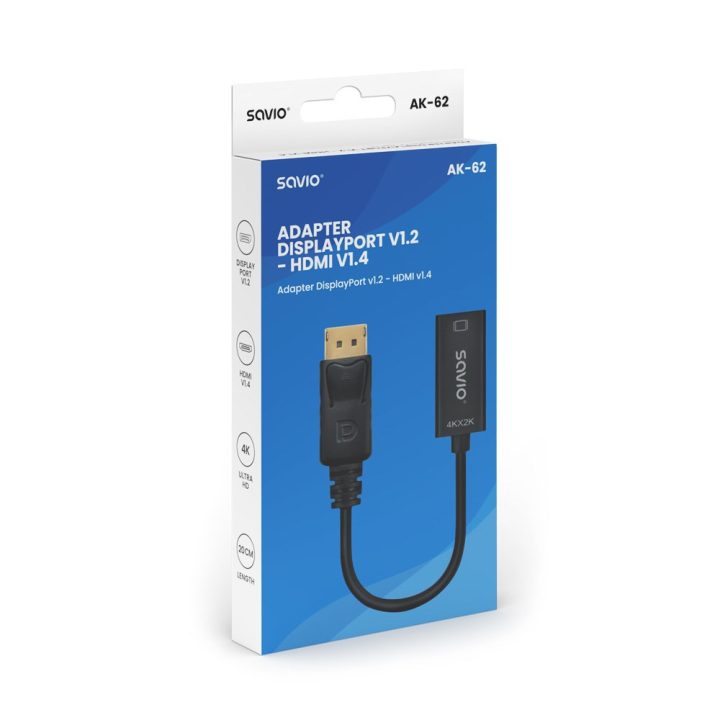 Adapter Savio DisplayPort (M) v1.2 - HDMI A (F) v1.4 4K AK-62
