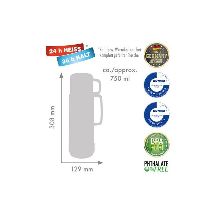 ROTPUNKT Glass thermos capacity 0.750 l polar-el.-summer squash (white-yellow)